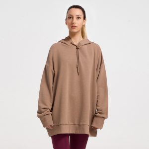 Zero Level Μακρύ Γυναικείο Φούτερ με Κουκούλα BROWN (004-100013GN)_0