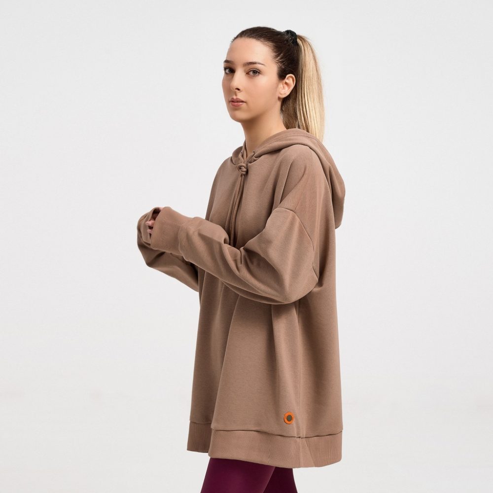 Zero Level Μακρύ Γυναικείο Φούτερ με Κουκούλα BROWN (004-100013GN)_1