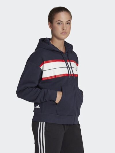Adidas Essentials Γυναικεία Ζακέτα Φούτερ με Κουκούλα Ασημί (HL2113)_3