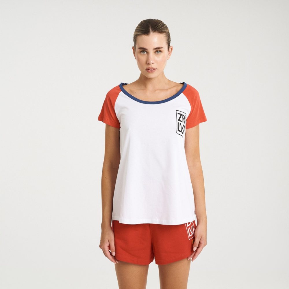Zero Level Γυναικείο T-shirt Pure White/Fiery Red με Στάμπα (001-100025WR)_1