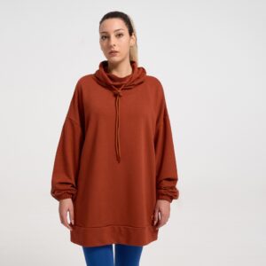 Zero Level Μακρύ Γυναικείο Φούτερ με Κουκούλα RED (004_100053RD)_0